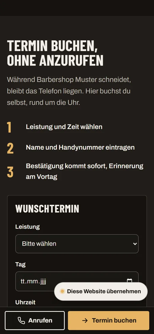 Muster-Demo Barbershop am Handy: Termin buchen in drei Schritten