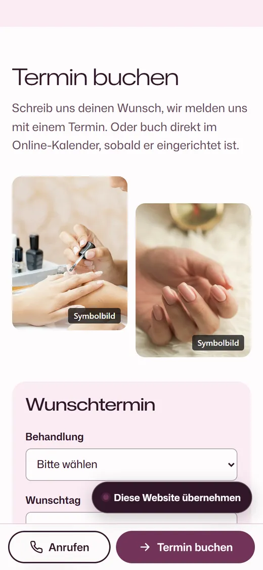 Muster-Entwurf Kosmetikstudio am Handy: Wunschtermin anfragen