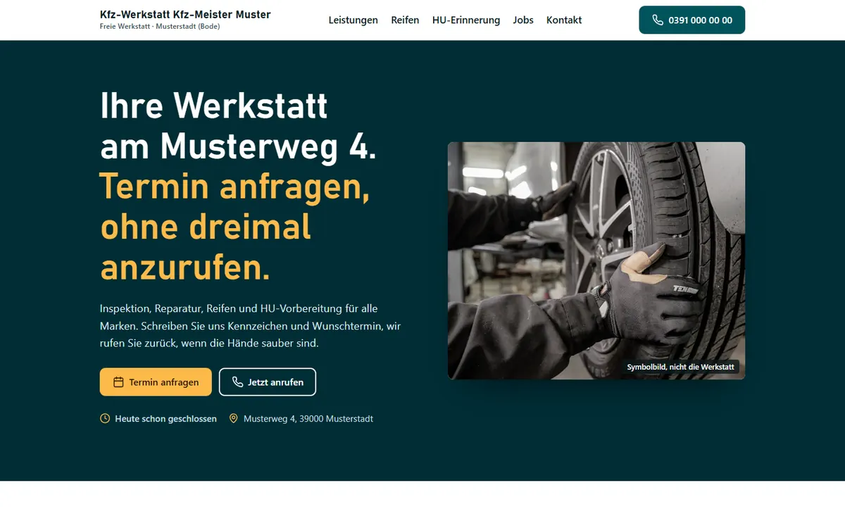 Demo Autowerkstatt am Laptop: Termin anfragen, ohne dreimal anzurufen